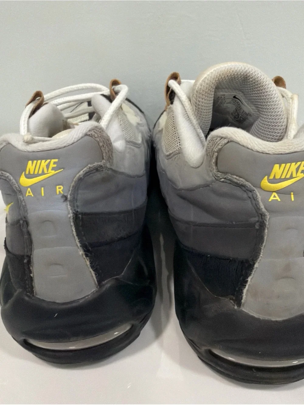 Nike Men's Black Gray Tan Air Max Sneakers with Yellow Logo